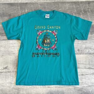 Vintage Grand Canyon Railway Single Stitch T Shirt Large Teal Gold Southwestern